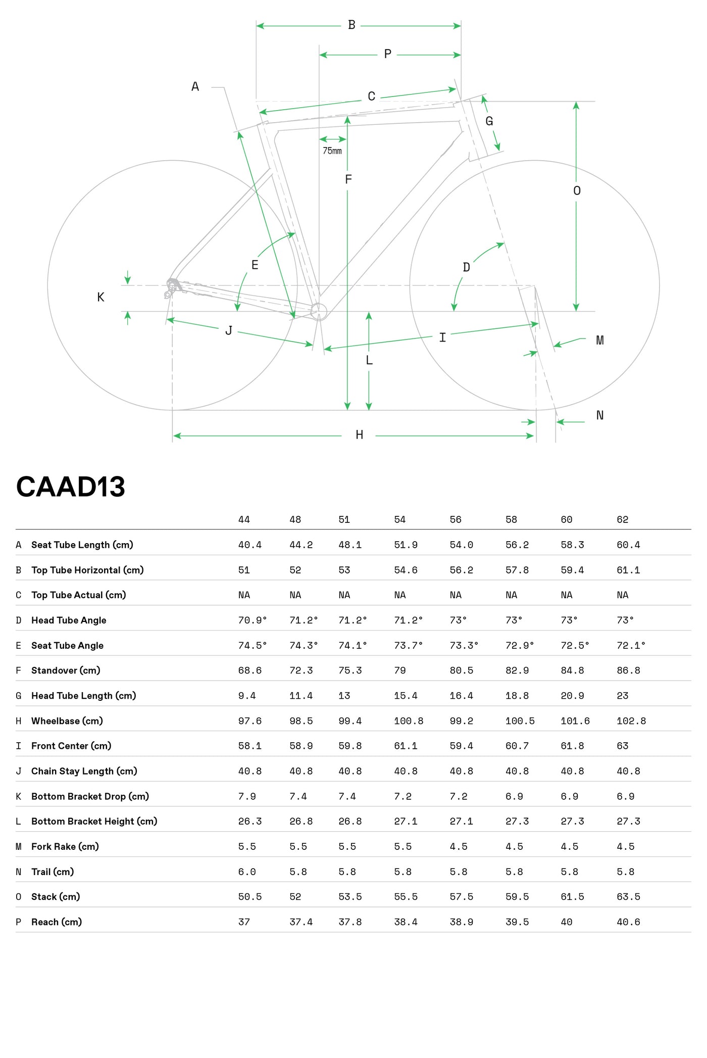 Cannondale CAAD13 Geometry Chart | Strictly Bicycles