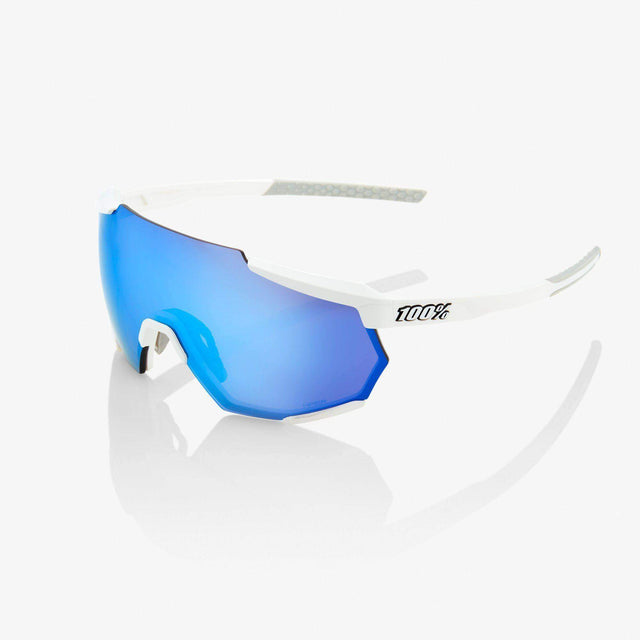 100% RACETRAP - Matte White HiPER Blue Multilayer Mirror Lens | Strictly Bicycles
