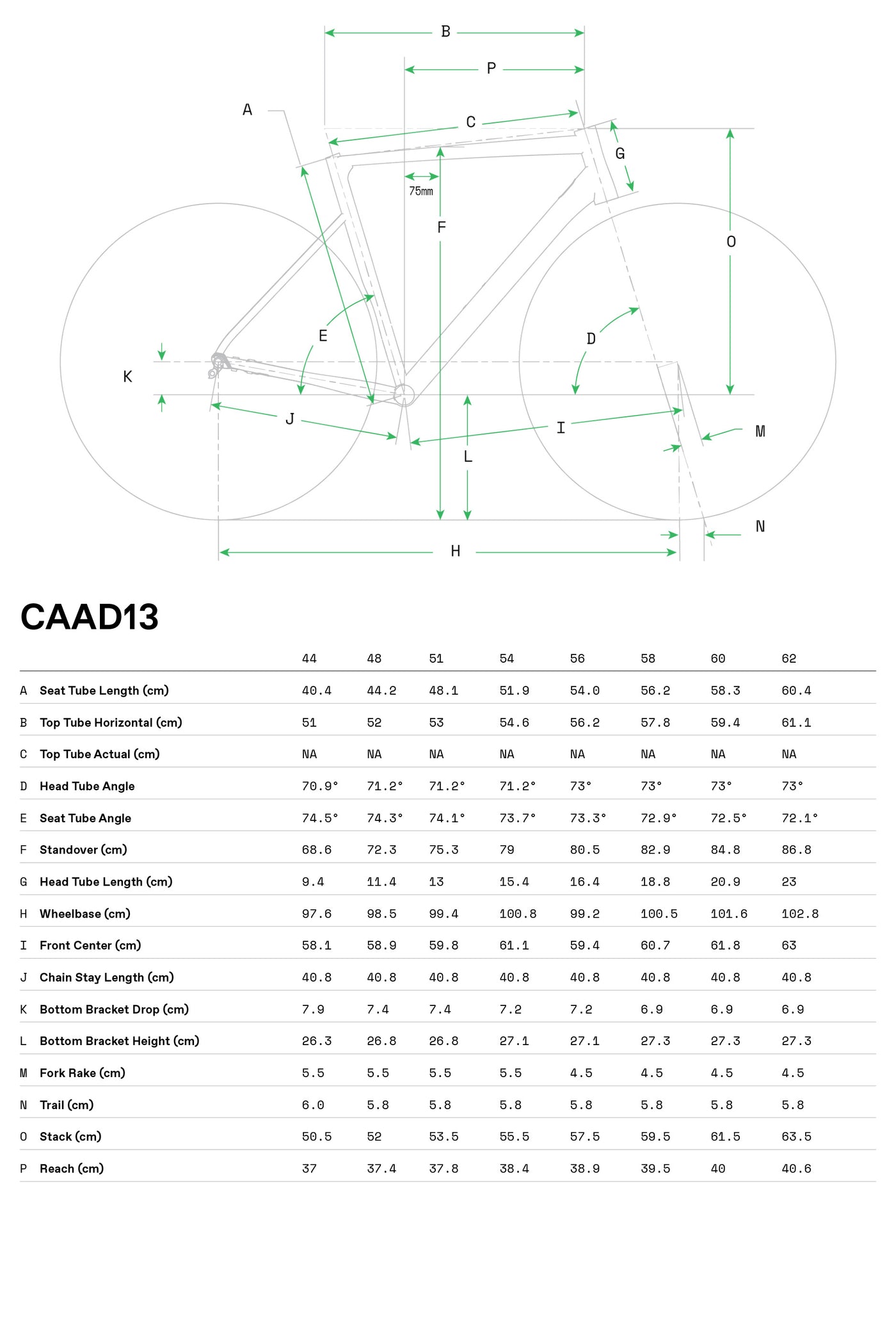 Cannondale CAAD13 Geometry Chart | Strictly Bicycles